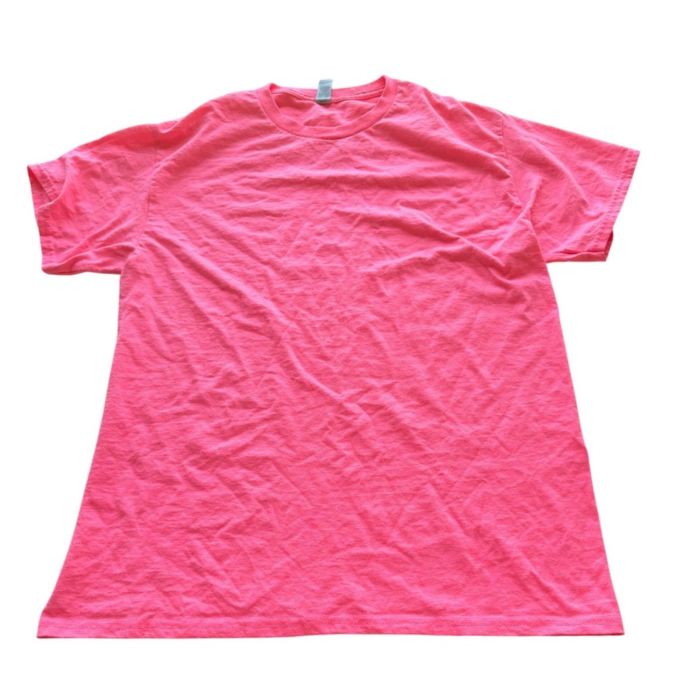 Gildan Mens Ultra Cotton T-Shirt L Pink Short Sleeve Basic Tee Neon Pink